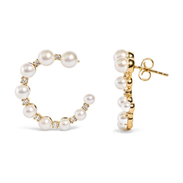 14K Yellow Gold 1/5 Cttw Diamond and Graduated South Sea Pearl Open Hoop Earrings - alternate view 3
