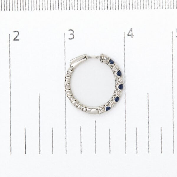 14K White Gold 5/6 Cttw Diamond and Round Blue Sapphire Alternating Hoop Earrings - alternate view 4