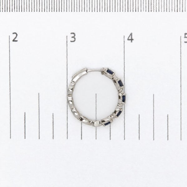 14K White Gold 1/2 Cttw Diamond and Oval Blue Sapphire Halo Hoop Earrings - alternate view 4