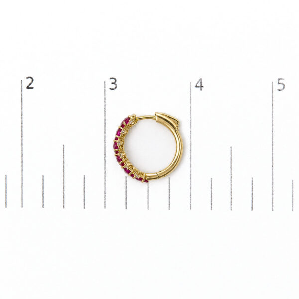 14K Yellow Gold 1/4 Cttw Diamond and Oval Ruby Alternating Hoop Earrings - alternate view 4