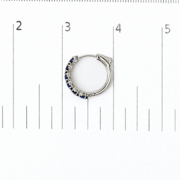 14K White Gold 1/4 Cttw Diamond and Oval Blue Sapphire Alternating Hoop Earrings - alternate view 4