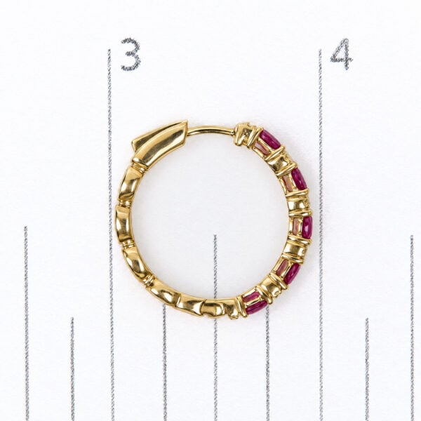 14K Yellow Gold 1/4 Cttw Diamond and Oval Ruby Alternating Hoop Earrings - alternate view 4