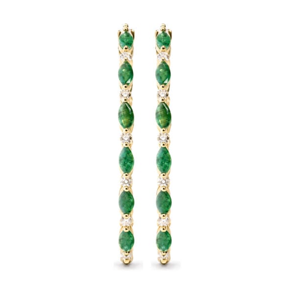 14K Yellow Gold 3/8 Cttw Diamond and Marquise Emerald Alternating Inside-Out Hoop Earrings - alternate view 2