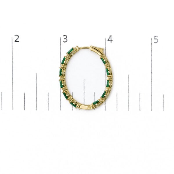 14K Yellow Gold 3/8 Cttw Diamond and Marquise Emerald Alternating Inside-Out Hoop Earrings - alternate view 4