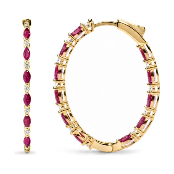 14K Yellow Gold 3/8 Cttw Diamond and Marquise Ruby Alternating Inside-Out Hoop Earrings - alternate view 3