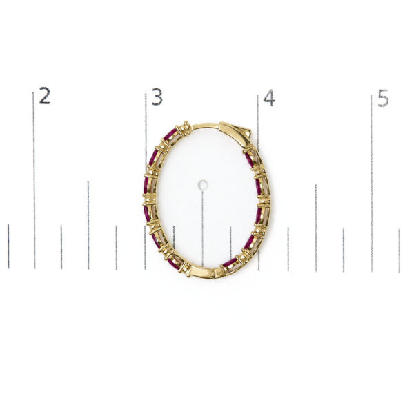 14K Yellow Gold 3/8 Cttw Diamond and Marquise Ruby Alternating Inside-Out Hoop Earrings - alternate view 4