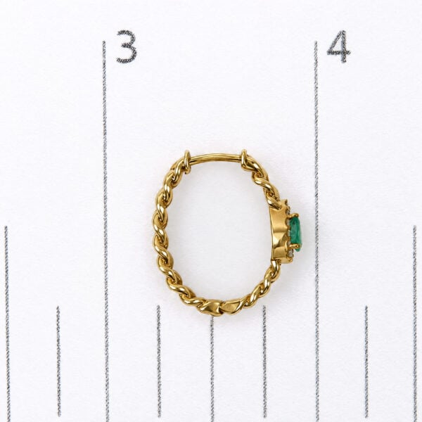 10K Yellow Gold 1/7 Cttw Diamond and Pear-Shaped Emerald Halo Cuban Link Hoop Earrings - alternate view 4