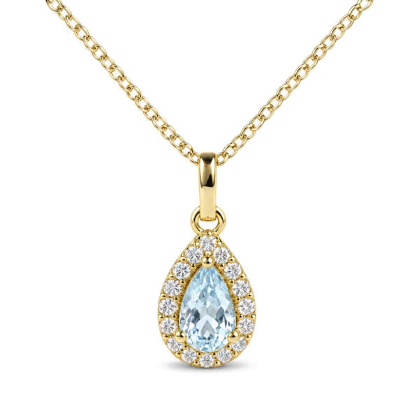 10K Yellow Gold Pear-Shaped Blue Aquamarine Diamond Accent Halo Pendant Necklace - alternate view 2