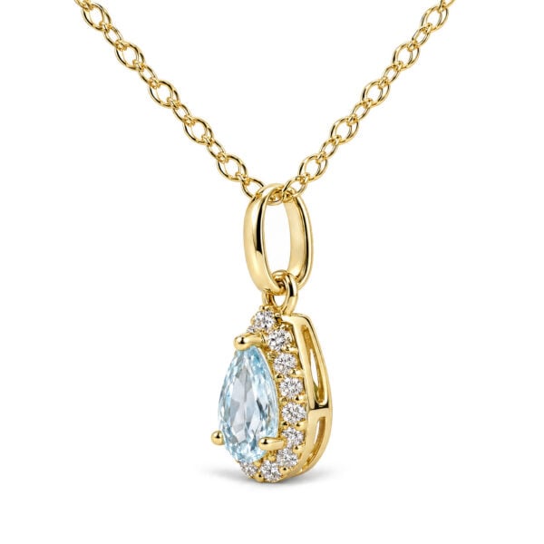 10K Yellow Gold Pear-Shaped Blue Aquamarine Diamond Accent Halo Pendant Necklace - alternate view 3