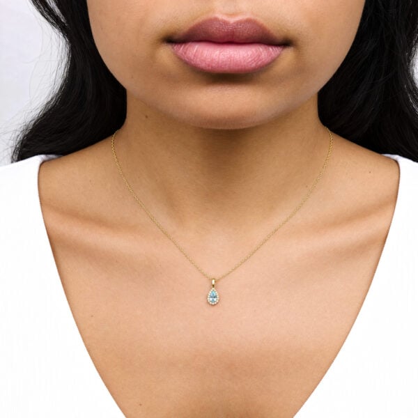 10K Yellow Gold Pear-Shaped Blue Aquamarine Diamond Accent Halo Pendant Necklace - alternate view 5