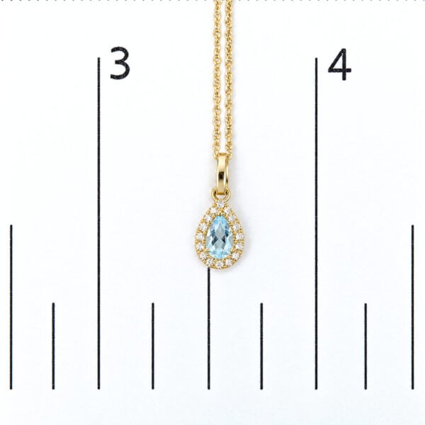 10K Yellow Gold Pear-Shaped Blue Aquamarine Diamond Accent Halo Pendant Necklace - alternate view 4