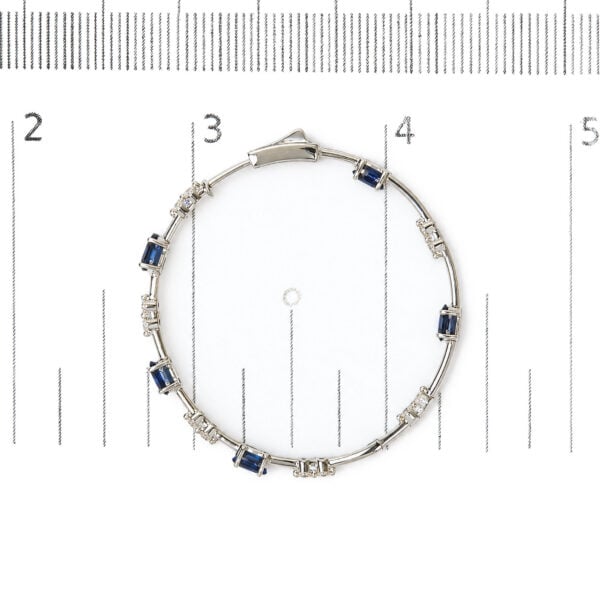 14K White Gold 6/7 Cttw Diamond and Oval Blue Sapphire Station Hoop Earrings - alternate view 4