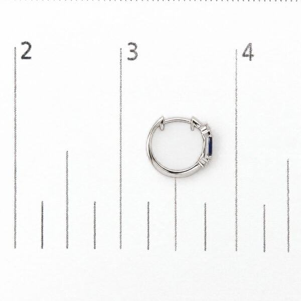10K White Gold 1/10 Cttw Diamond and Baguette Blue Sapphire Milgrain Huggie Hoop Earrings - alternate view 4