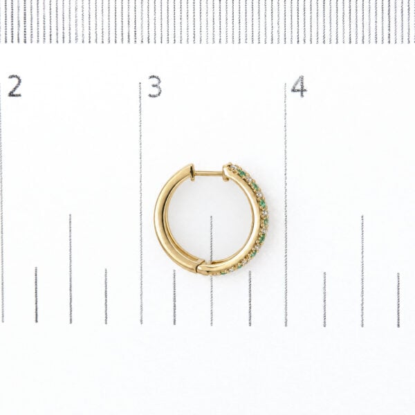 14K Yellow Gold 1.0 Cttw Diamond and Emerald Multi-Row Huggie Hoop Earrings - alternate view 4
