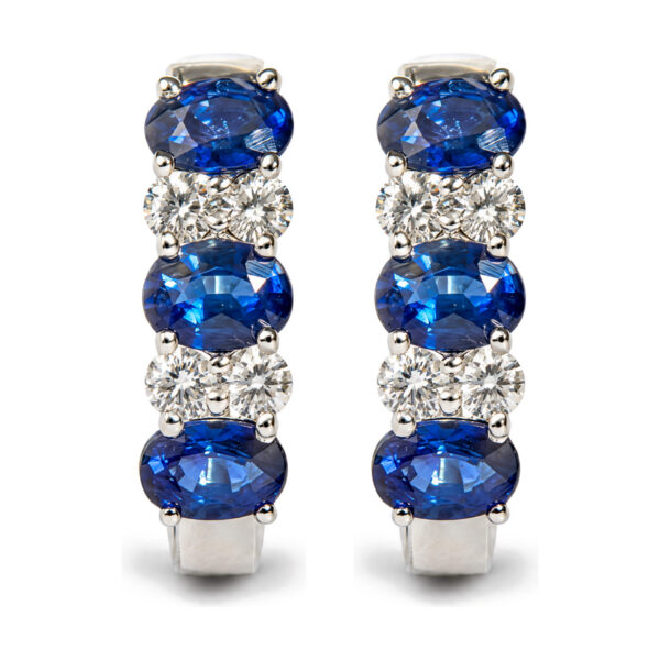 10K White Gold 1/4 Cttw Diamond and Oval Blue Sapphire Alternating Huggie Hoop Earrings - alternate view 2