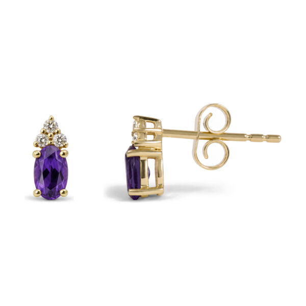 10K Yellow Gold Purple Amethyst and Diamond Trio Stud Earrings - alternate view 3