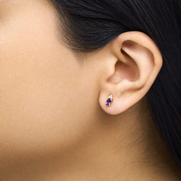 10K Yellow Gold Purple Amethyst and Diamond Trio Stud Earrings - alternate view 5