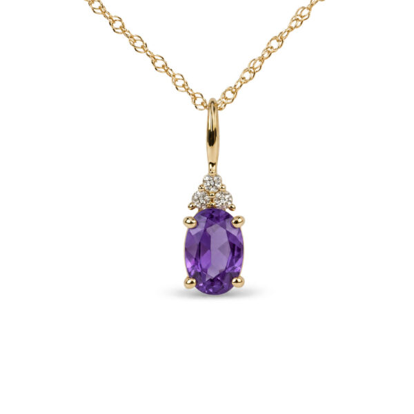 10K Yellow Gold Oval Purple Amethyst Trio Diamond Accent Drop Pendant Necklace - alternate view 2