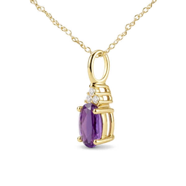 10K Yellow Gold Oval Purple Amethyst Trio Diamond Accent Drop Pendant Necklace - alternate view 3