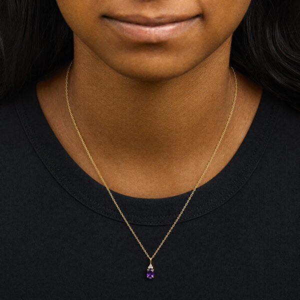 10K Yellow Gold Oval Purple Amethyst Trio Diamond Accent Drop Pendant Necklace - alternate view 5