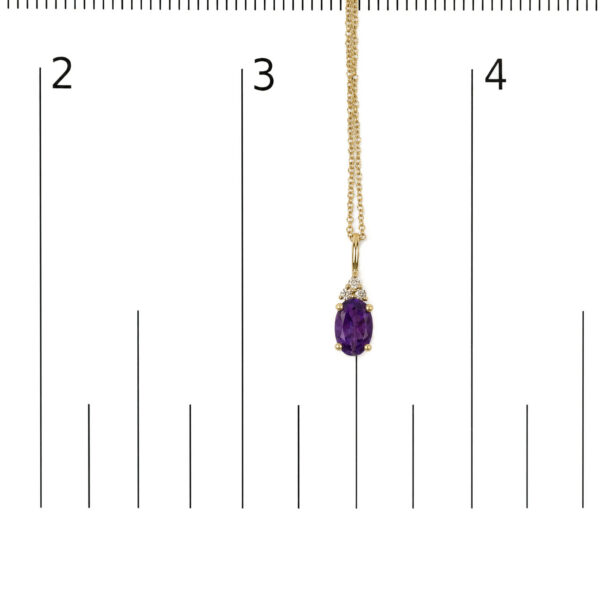 10K Yellow Gold Oval Purple Amethyst Trio Diamond Accent Drop Pendant Necklace - alternate view 4