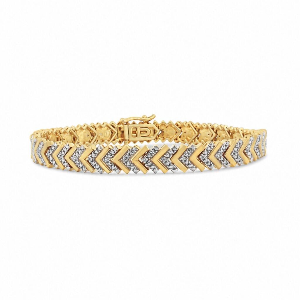 10K White and Yellow Gold 1/6 Cttw Diamond Chevron Link Bracelet