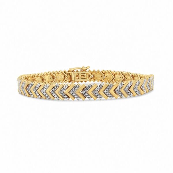 10K White and Yellow Gold 1/6 Cttw Diamond Chevron Link Bracelet