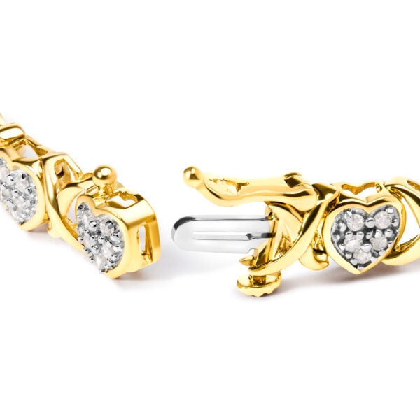 10K Yellow Gold Plated .925 Sterling Silver 1.0 Cttw Diamond Heart Link Bracelet - alternate view 2
