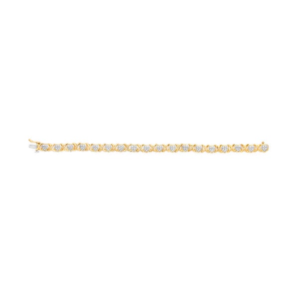 10K Yellow Gold Plated .925 Sterling Silver 1.0 Cttw Diamond Heart Link Bracelet - alternate view 3