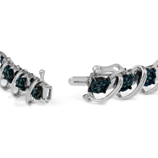 .925 Sterling Silver 3/4 Cttw Blue Diamond Illusion Plate Looped Link Bracelet - alternate view 2