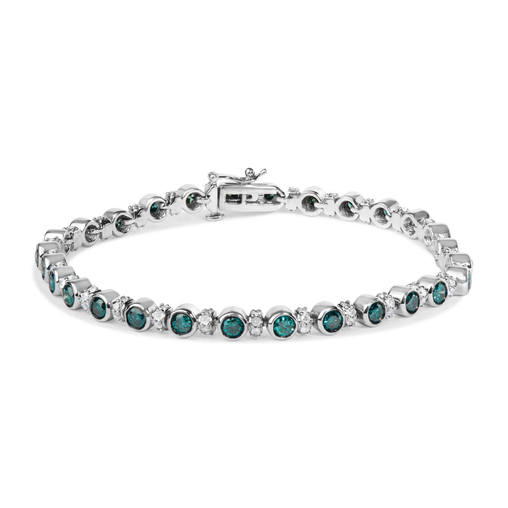 Sterling Silver 4.0 Cttw Blue and White Diamond Tennis Bracelet