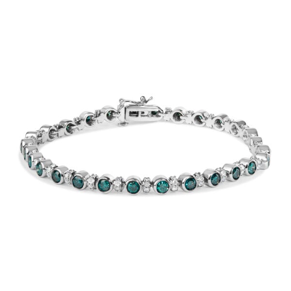 Sterling Silver 4.0 Cttw Blue and White Diamond Tennis Bracelet