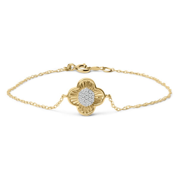 14K Yellow Gold Plated .925 Sterling Silver 1/10 Cttw Diamond Clover Bracelet