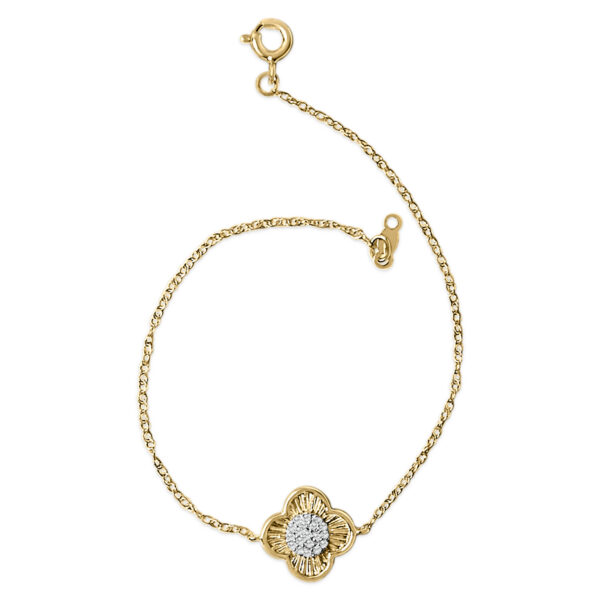 14K Yellow Gold Plated .925 Sterling Silver 1/10 Cttw Diamond Clover Bracelet - alternate view 3
