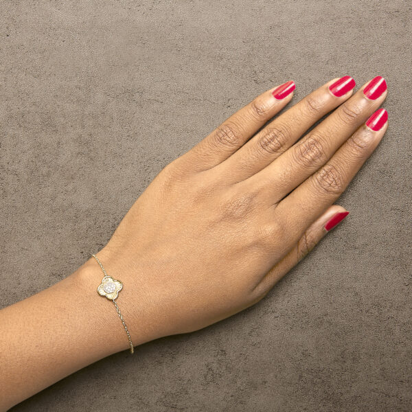 14K Yellow Gold Plated .925 Sterling Silver 1/10 Cttw Diamond Clover Bracelet - alternate view 5