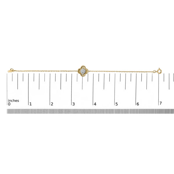 14K Yellow Gold Plated .925 Sterling Silver 1/10 Cttw Diamond Clover Bracelet - alternate view 4