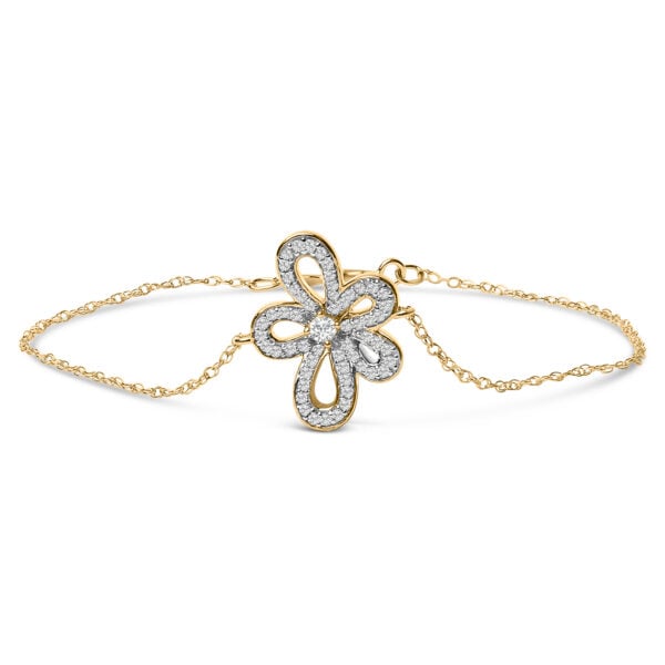 14K Yellow Gold Plated Silver 3/8 Cttw Diamond Openwork Flower Chain Bracelet