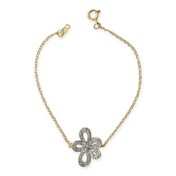 14K Yellow Gold Plated Silver 3/8 Cttw Diamond Openwork Flower Chain Bracelet - Sterling Silver - alternate view 3