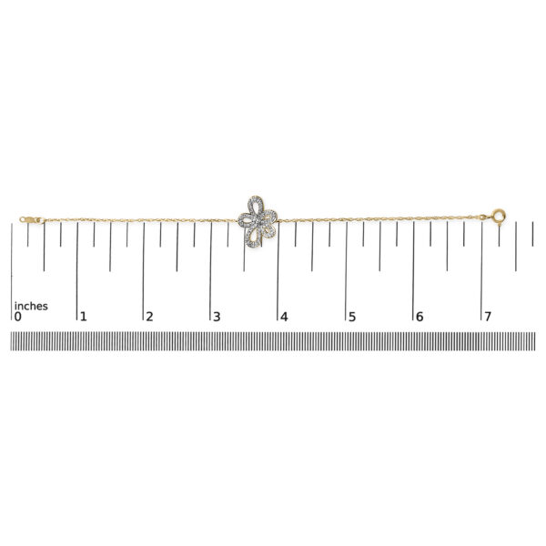 14K Yellow Gold Plated Silver 3/8 Cttw Diamond Openwork Flower Chain Bracelet - Sterling Silver - alternate view 4