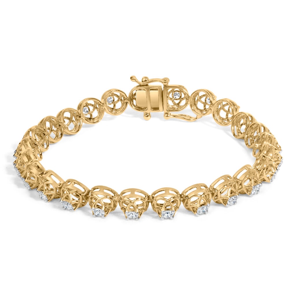 10K Yellow Gold Plated .925 Sterling Silver 2.0 Cttw Lab Grown Diamond Openwork Tennis Bracelet