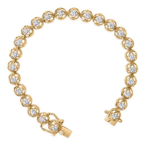 10K Yellow Gold Plated .925 Sterling Silver 2.0 Cttw Lab Grown Diamond Openwork Tennis Bracelet - alternate view 3