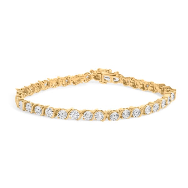 10K Yellow Gold Plated .925 Sterling Silver 1/2 Cttw Lab Grown Diamond Miracle Plate Tennis Bracelet