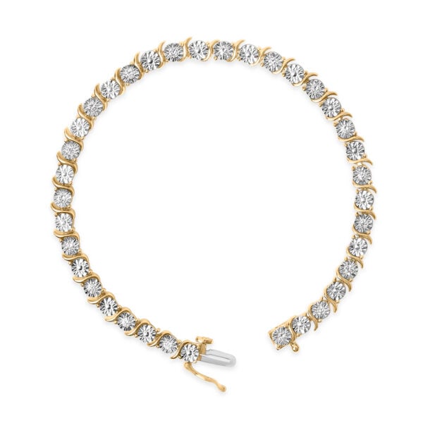 10K Yellow Gold Plated .925 Sterling Silver 1/2 Cttw Lab Grown Diamond Miracle Plate Tennis Bracelet - alternate view 3
