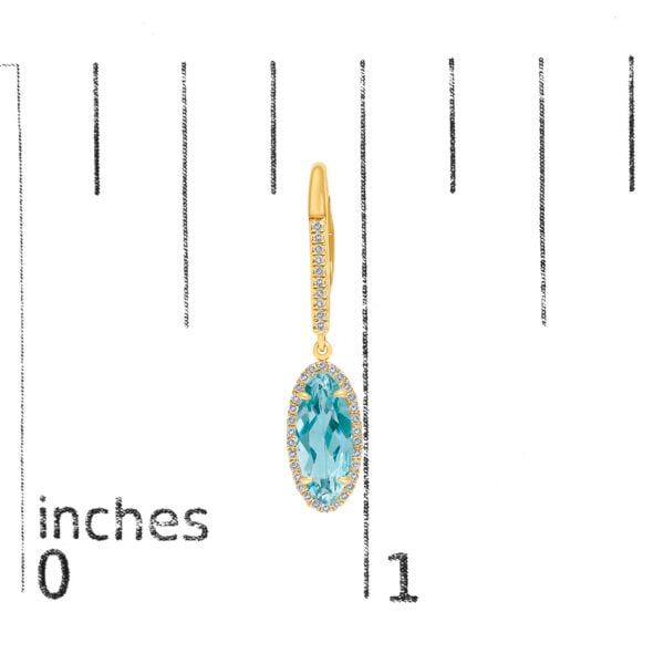 10K Yellow Gold Oval Blue Topaz and 1/3 Cttw Diamond Halo Leverback Drop Earrings - alternate view 4