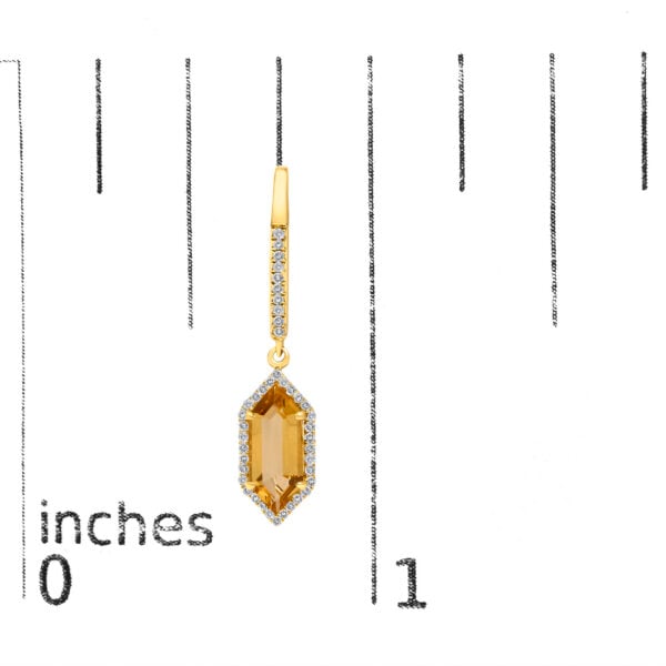 10K Yellow Gold Hexagon Citrine and 1/3 Cttw Diamond Halo Leverback Drop Earrings - alternate view 4