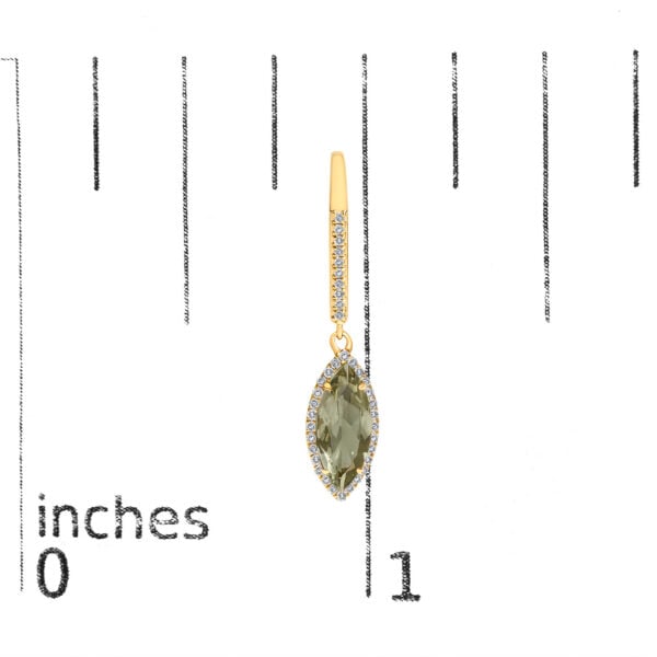 10K Yellow Gold Marquise Green Prasiolite and 1/3 Cttw Diamond Halo Leverback Drop Earrings - alternate view 4