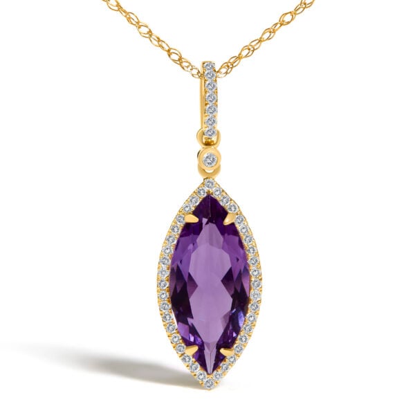 10K Yellow Gold Marquise Purple Amethyst and 1/5 Cttw Diamond Halo Pendant Necklace - alternate view 2