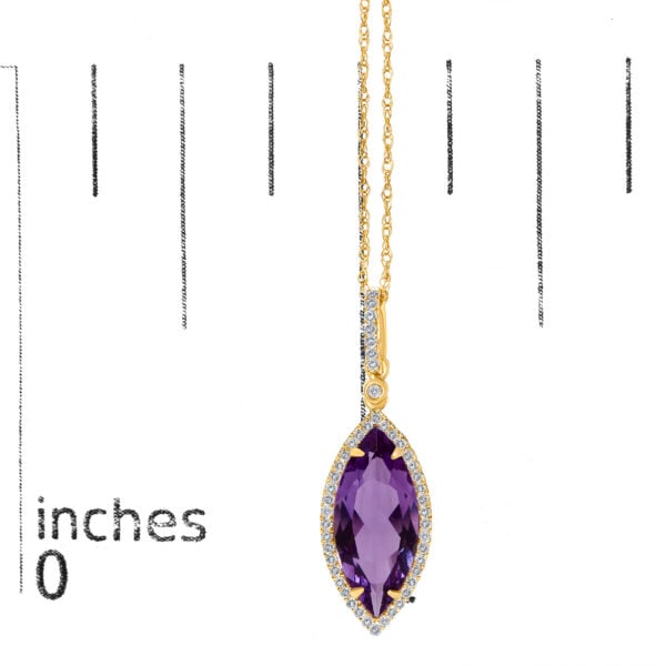 10K Yellow Gold Marquise Purple Amethyst and 1/5 Cttw Diamond Halo Pendant Necklace - alternate view 4