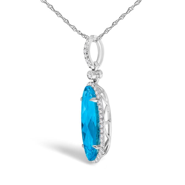 10K White Gold Blue Topaz Oval 1/5 Cttw Diamond Pendant Necklace - alternate view 3