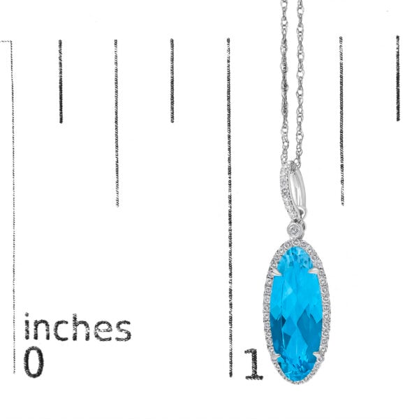 10K White Gold Blue Topaz Oval 1/5 Cttw Diamond Pendant Necklace - alternate view 4